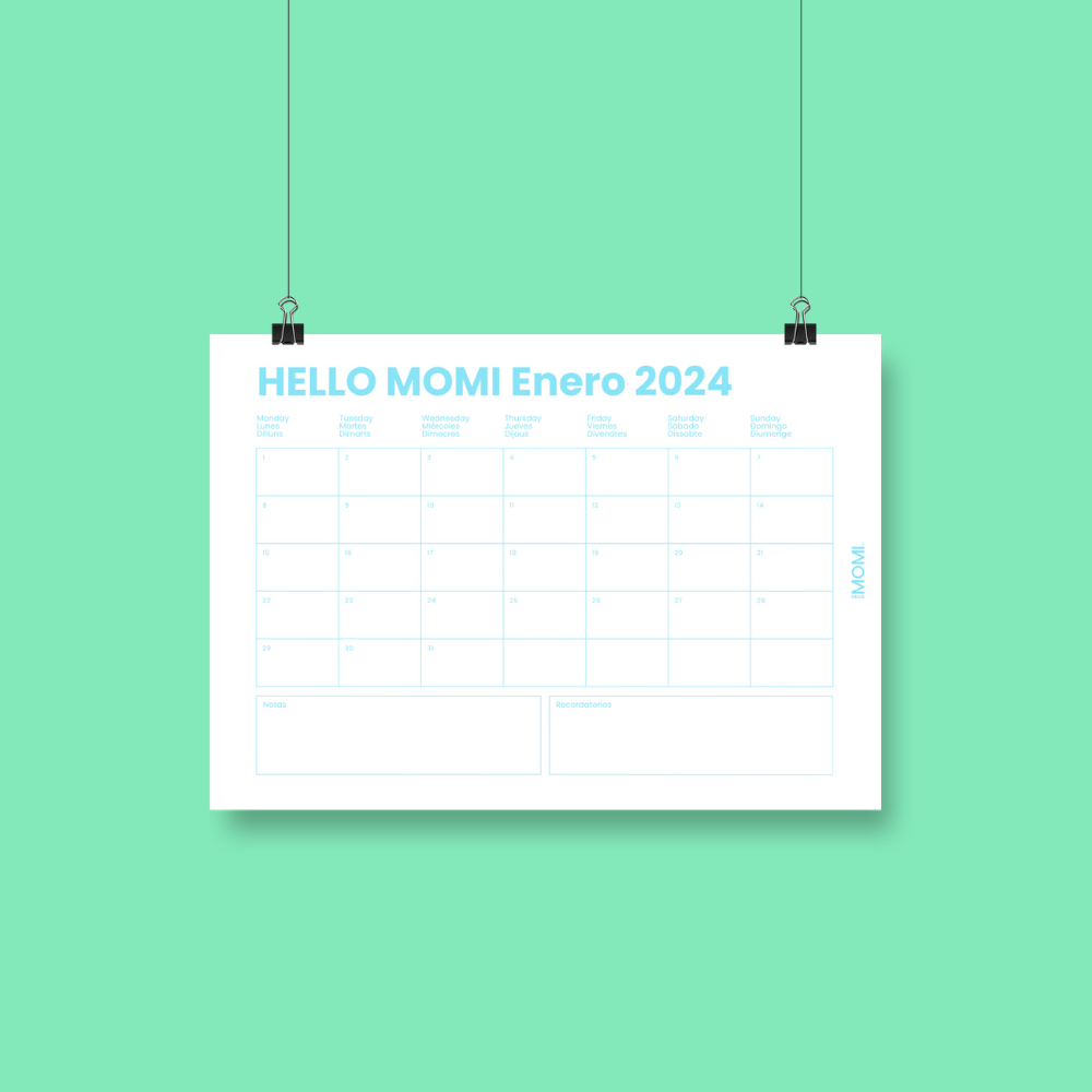 Enero 2024 descargable plantilla calendario